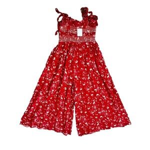 Free People Color My World Red and White Floral Wide Leg Jumpsuit Women’s S NWT